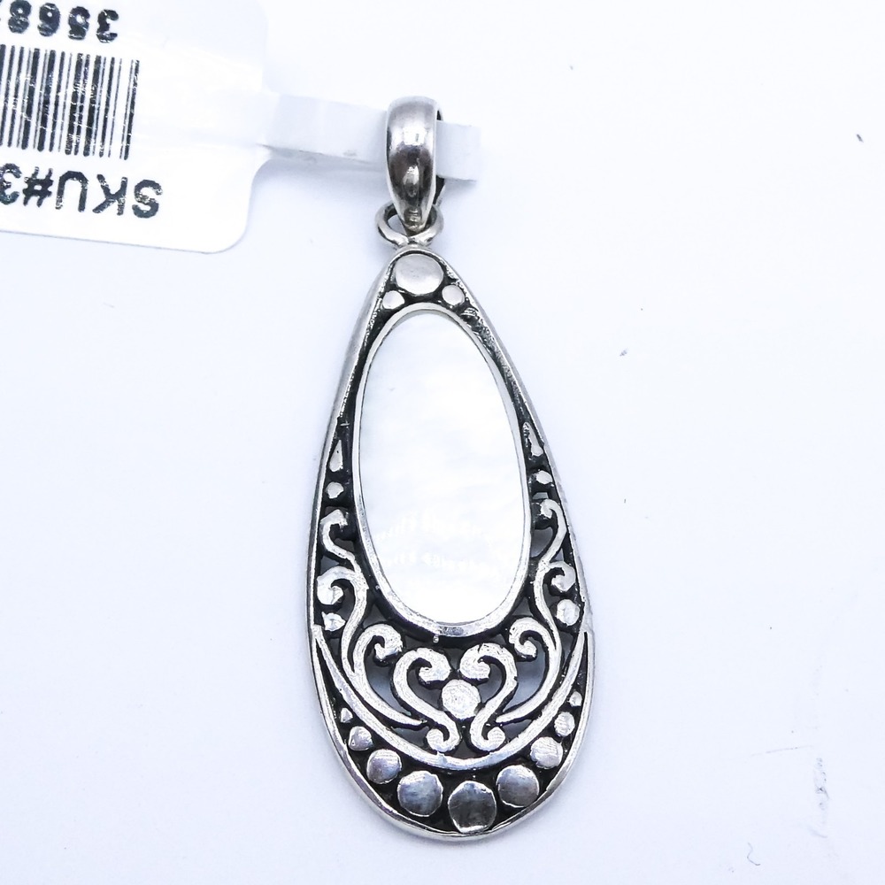 Djoy Mother Of Pearl Shell Filigree Sterling Silver New 1.3" Necklace Pendant